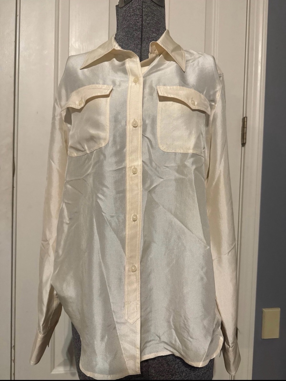 Ralph Lauren Cream Satin Button-Front Blouse